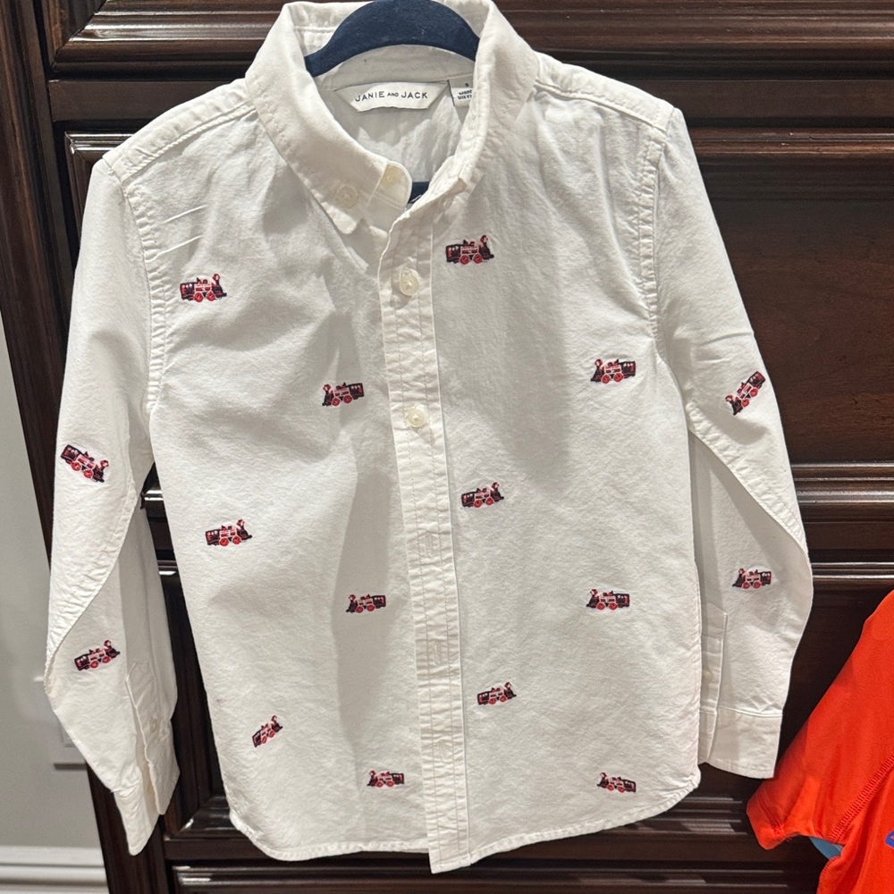 Janie and Jack White Shirt with Red Motifs
